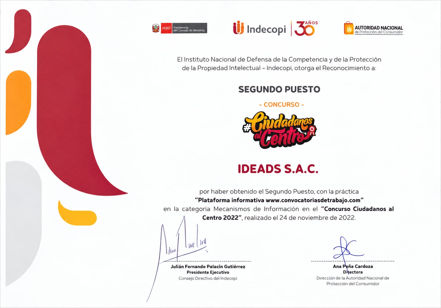 Reconocimiento por INDECOPI